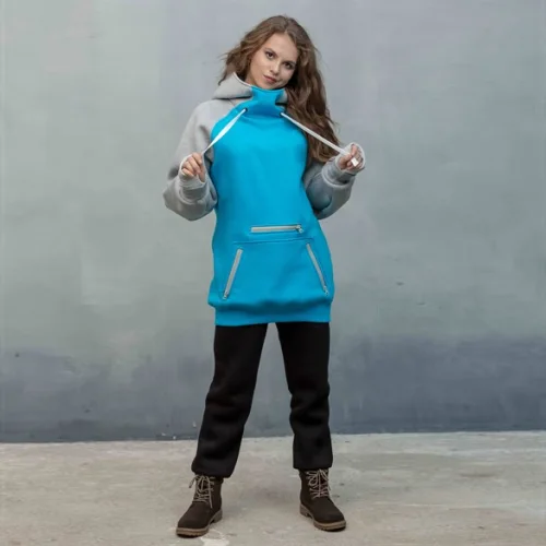 Hoodie for riding turquoise-gray