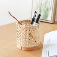 Rattan Bamboo Woven Holder, Storage Holder, Pen Holder on Desk