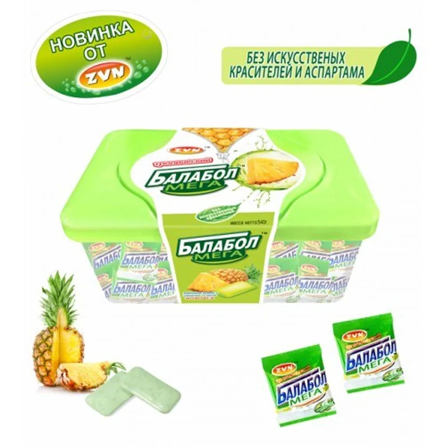 Chewing gum «Tropical Balabol Mega« packaging with pineapple taste