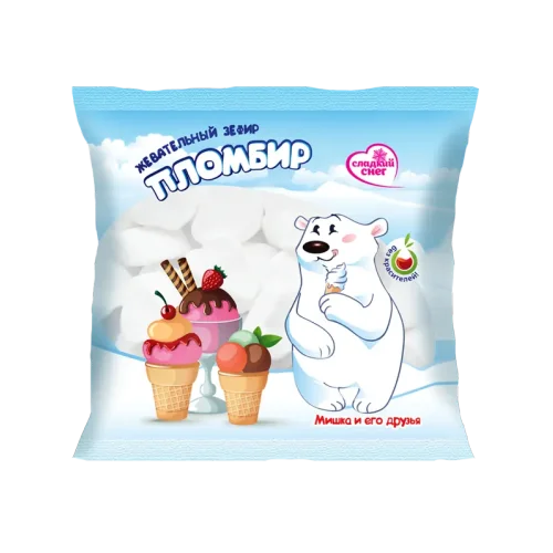 Chewing marshmallow "Sweet snow" with a taste of the seal "Bears and his friends"