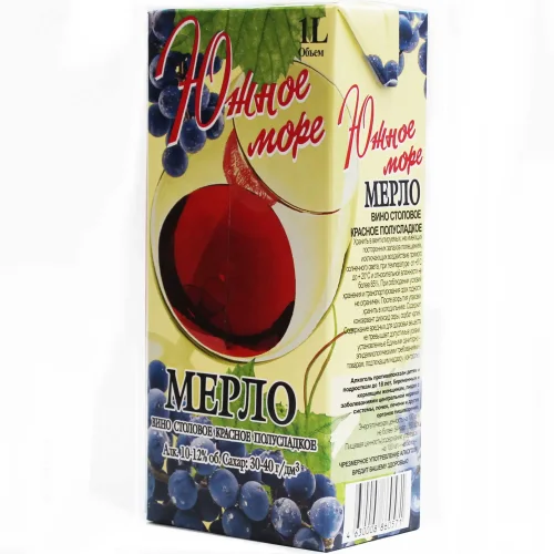 Вино столовое полусладкое красное "Мерло" серия Южное море 12% 1,0