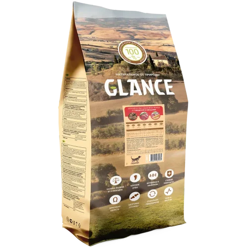 Glance, dry food for adult dogs of all breeds with beef and vegetables, 20 kg.