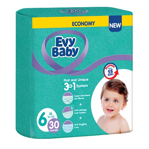 Diapers Children's production Turkey Evy Baby Size 6 (in pack of 30 diapers)