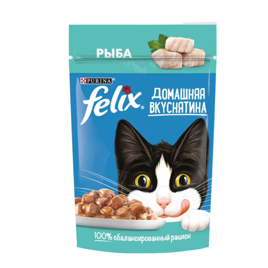 Корм для кошек FELIX Домашняя вкуснятина Рыба, 75г пауч