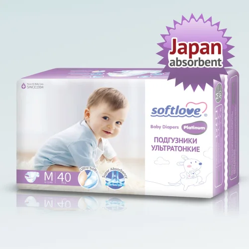 Детский подгузник-"Softlove-Platinum",Size M (6-11кг)40шт.