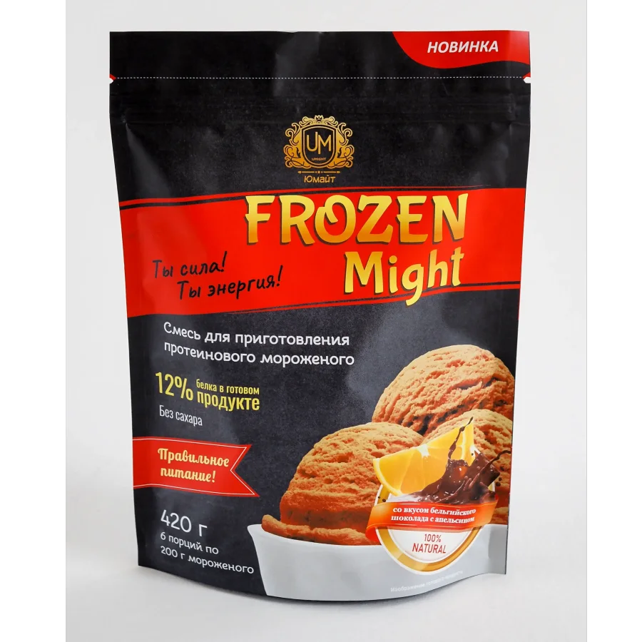 Протеиновое мороженое "Frozen Might" со вкусом бельгийского шоколада с апельсином (сухая смесь), 420 г