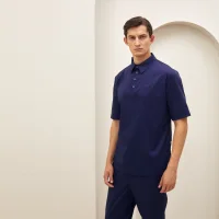 Medical button-down shirt with short sleeves. 