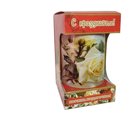 Happy holiday «Mug« Abigail «in cardboard (white roses) with black tea 50 gr x12