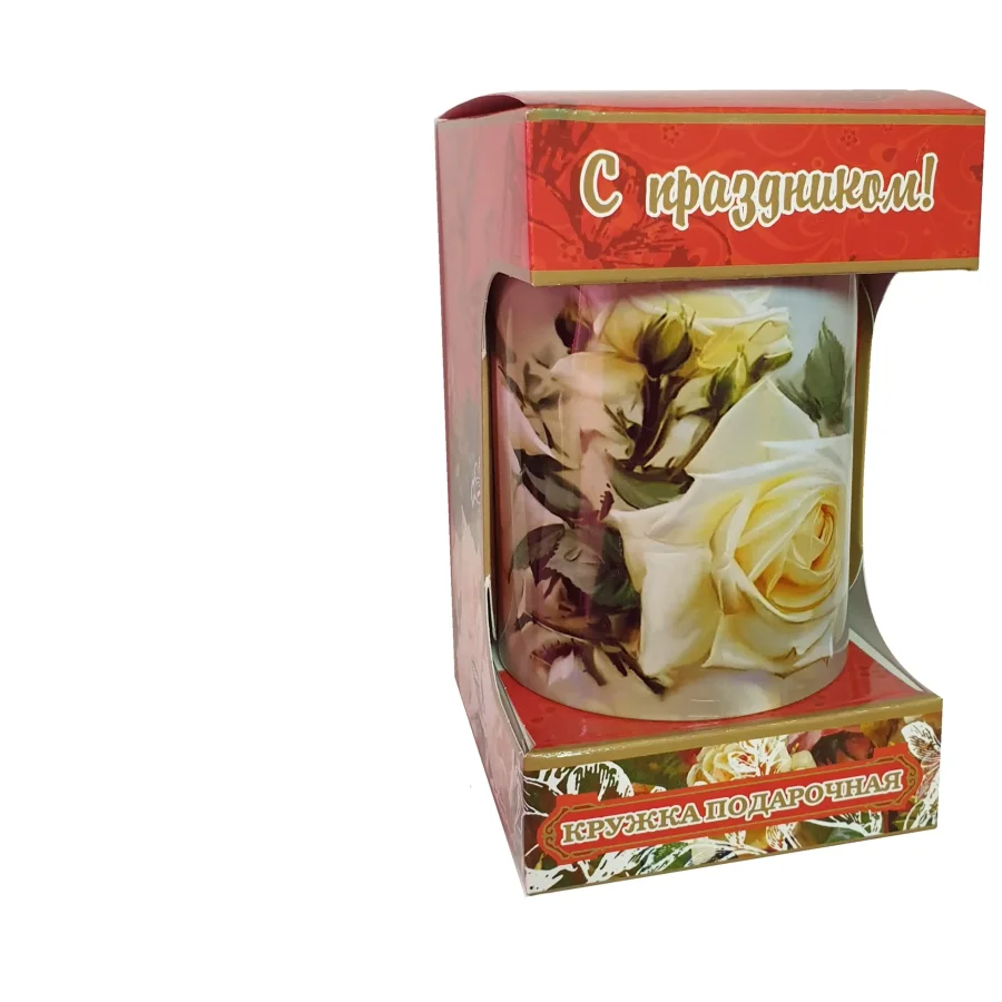  "С праздником" кружка "ABIGAIL" в картоне (Белые Розы) с черным чаем 50 гр x12