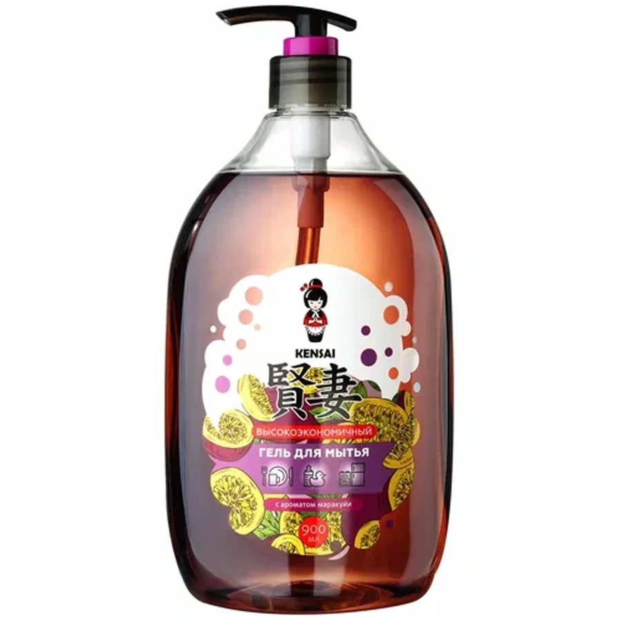 Highly economical KENSAI gel for washing dishes and baby accessories with passion fruit flavor 900 ml