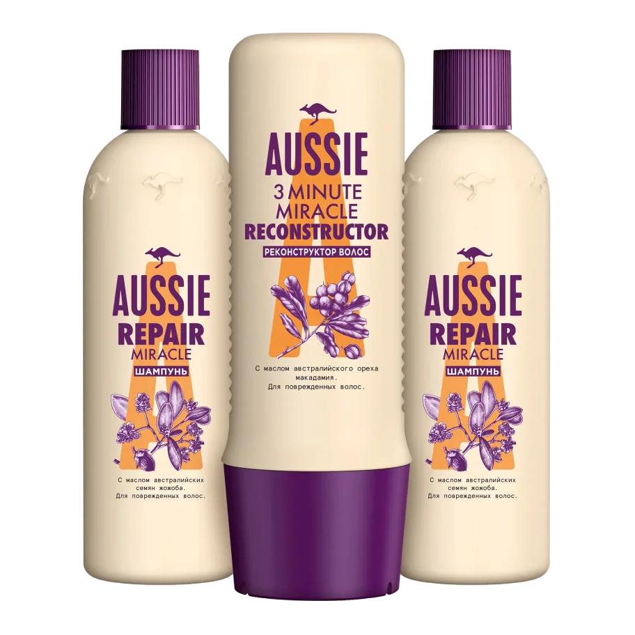 Aussie Bandal Set / Shampoo Repair Miracle 300ml + Hair Reconstructor 3 Minute Miracle 250ml x 2 pcs