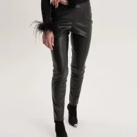 Narrow trousers made of eco-leather