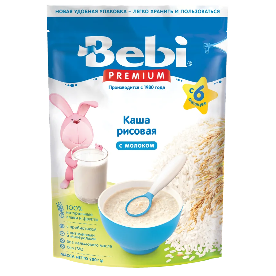 Каша для детей Bebi Premium Молочная Рисовая с 4 мес.200 гр.